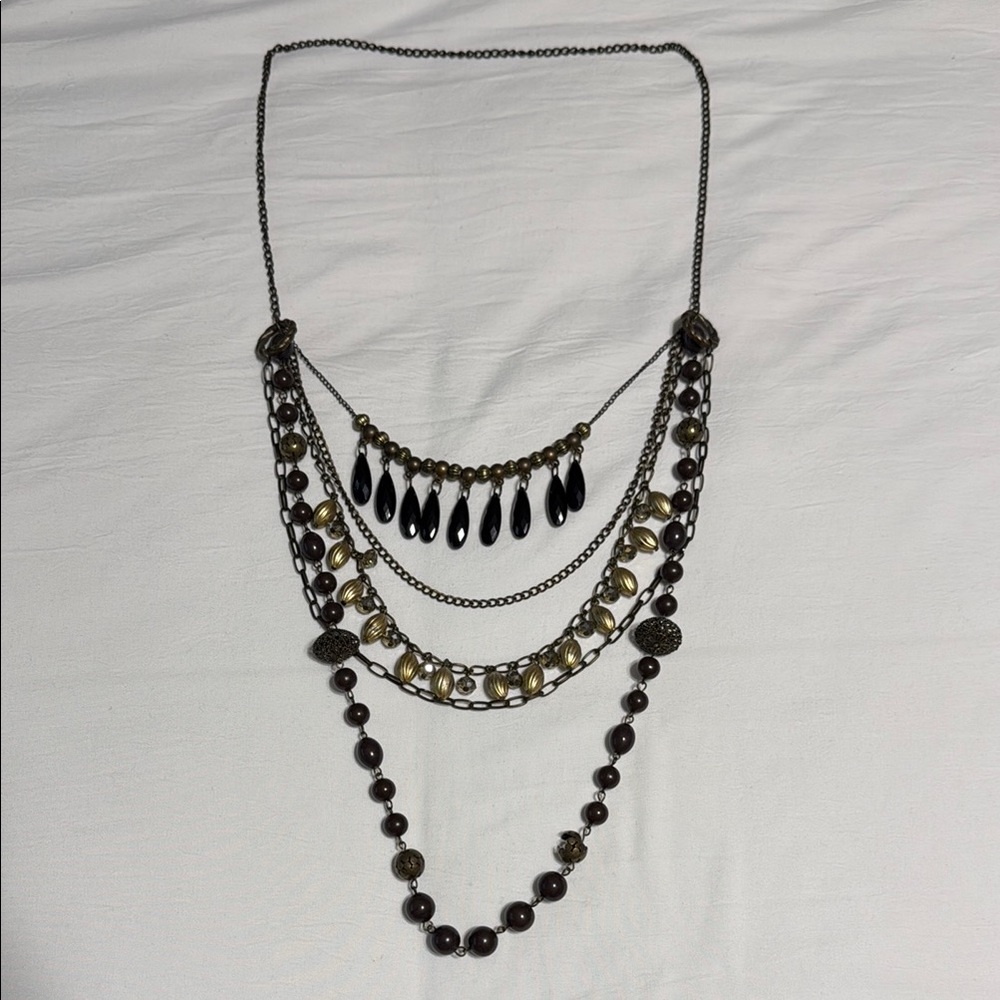 Multi-Layered Black and Gold Necklace